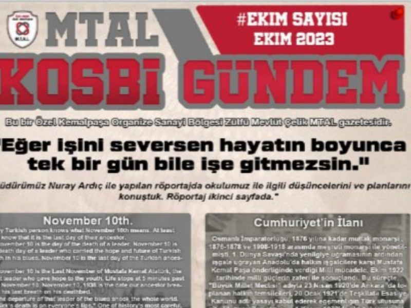 Kosbi Zülfü Mevlüt Çelik MTAL Gazetesi ekim sayısı yayınlandı