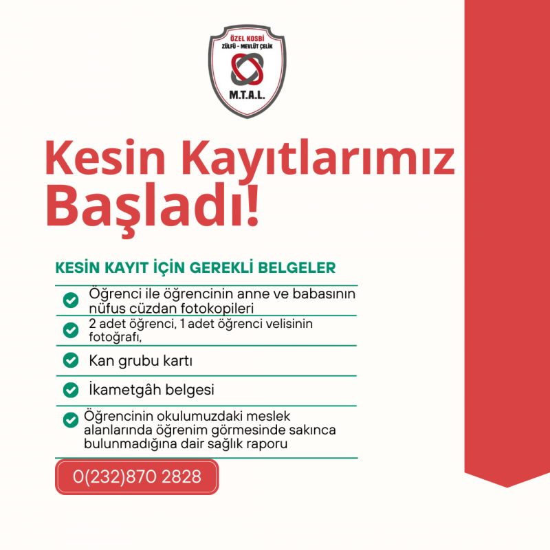 KESİN KAYIT DÖNEMİ BAŞLADI